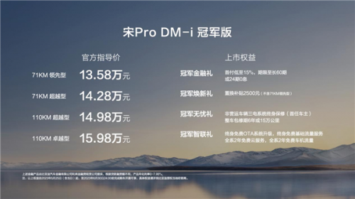 打出王炸！宋Pro DM-i冠军版入门71KM，13.58万元起